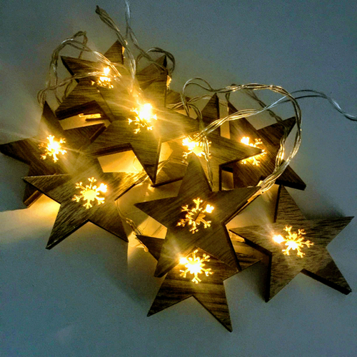 Vianočná LED reťaz - Drevené hviezdičky